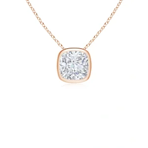 Cushion-cut diamond pendant in rose gold bezel setting