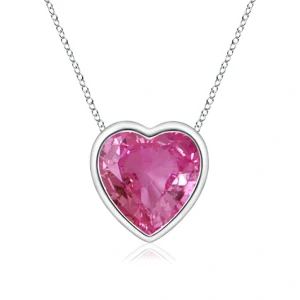 Heart-cut lab pink sapphire pendant in white gold