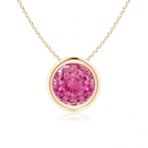 East/West Bezel Set Round Cut Lab Pink Sapphire Pendant