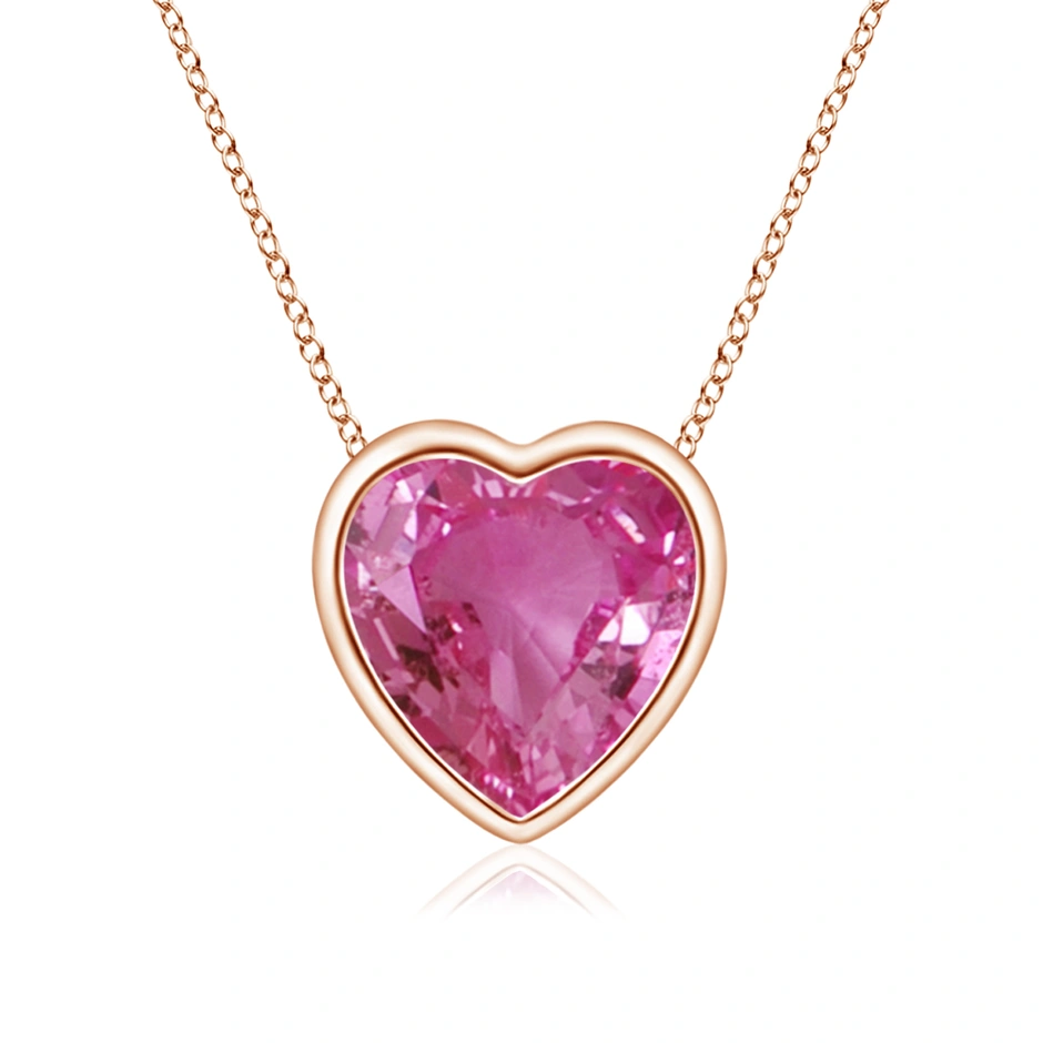 East/West Bezel Set Heart Cut Lab Pink Sapphire Pendant