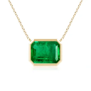 Emerald-cut emerald pendant in yellow gold bezel setting